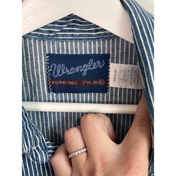 Wrangler Retro Striped Pearl Snap Western Button-Up Shirt Blue Men's XL 17 1/2 - Picture 5 of 6